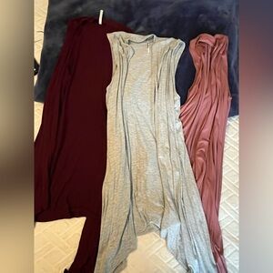 Set of Three Sleeveless Cardigans - Gray, Burgundy, and Pink